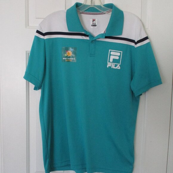 FILA Mens S/S BNP Paribas Tennis Open Teal Polo Shirt - Size Medium - Picture 1 of 3